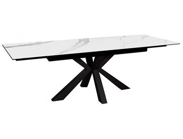 Керамический обеденный стол раздвижной DikLine SFE140 Керамика Белый мрамор/подстолье черное/опоры черные (2 уп.) в Армавире