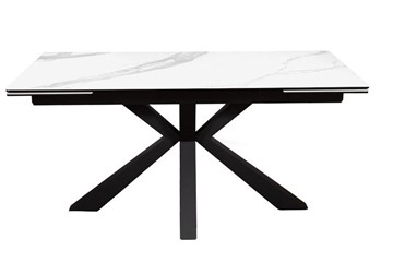 Стол обеденный раздвижной раздвижной DikLine SFE160 Керамика Белый мрамор/подстолье черное/опоры черные (2 уп.) в Краснодаре