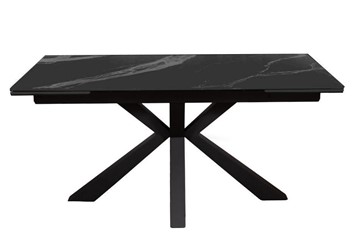 Керамический кухонный стол раздвижной DikLine SFE160 Керамика Черный мрамор/подстолье черное/опоры черные (2 уп.) в Краснодаре