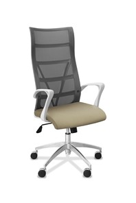 Кресло в офис Топ X белый каркас, сетка/ткань TW / серая/светло-серая в Краснодаре