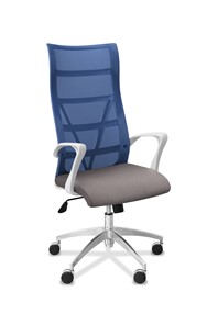 Кресло в офис Топ X белый каркас, сетка/ткань TW / синяя/серая в Сочи