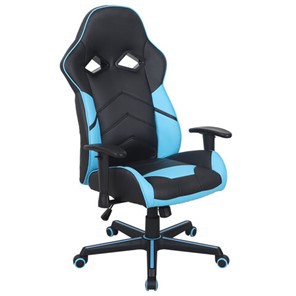 Кресло офисное BRABIX "Storm GM-006", регулируемые подлокотники, экокожа, черное/голубое, 532501 в Сочи