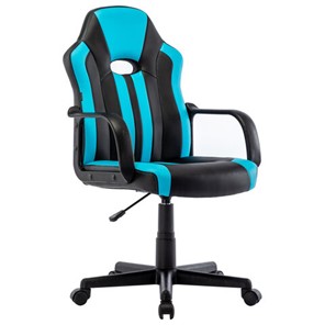 Кресло офисное BRABIX "Stripe GM-202", экокожа, черное/голубое, 532509 в Сочи