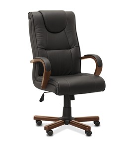 Офисное кресло для руководителя Империя, натуральная кожа с компаньоном / черная/дерево - орех в Армавире