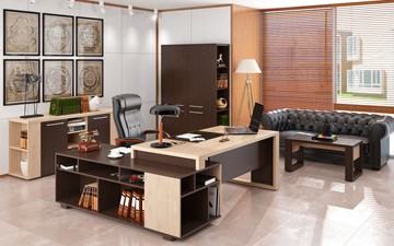 Кабинет руководителя ALTO с высоким шкафом для одежды, низким для документов и журнальным столиком в Сочи