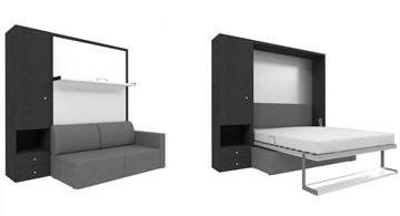 Кровать-шкаф трансформер Кровать-трансформер Smart (ШЛ+КД 1400), шкаф левый, правый подлокотник в Краснодаре