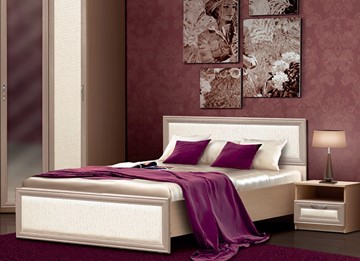 Кровать двуспальная Камелия, 1600, шимо светлый/белый кожзам в Краснодаре