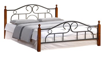 Кровать с основанием AT-808 дерево гевея/металл, 160*200 см (Queen bed), красный дуб/черный в Краснодаре