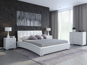 Кровать двуспальная Corso-1L 180х200, Экокожа (Белый) в Краснодаре