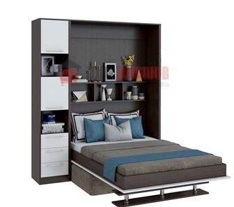 Кровать-шкаф с диваном DetalMaster Бела 1, с полкой ножкой с 1 пеналом, 1600х2000, венге/белый в Краснодаре