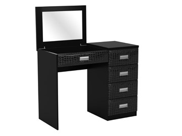 Столик косметический Como/Veda, с зеркалом, 4 ящика, правый, ЛДСП черный/Экокожа кайман черный в Сочи