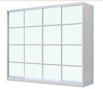 Шкаф 4-х дверный ХИТ 23-4-24/2-8888, с матовым стеклом, разделительные планки х4, Белый в Краснодаре