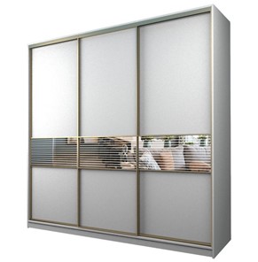 Шкаф 3-х дверный MAX МШ-27-6-24/2-333, Профиль Золото/Цвет Белый/с зеркальной вставкой с рисунком в Сочи