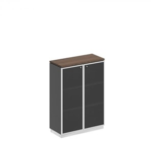 Шкаф для документов средний со стеклянными дверьми в рамке Bravo, дуб гладстоун/антрацит премиум (90х40х124,6) в Краснодаре