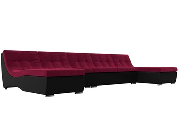 Большой П-образный диван Монреаль, Бордовый\Черный (Микровельвет\Экокожа) в Новороссийске