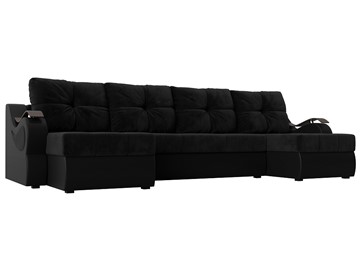 П-образный диван Меркурий П, Черный\Черный (Велюр\Экокожа) в Армавире
