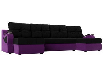П-образный диван Меркурий П, Черный/фиолетовый (вельвет) в Краснодаре