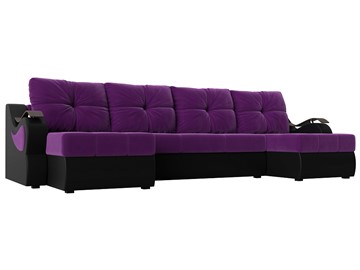П-образный диван Меркурий П, Фиолетовый/черный (вельвет/экокожа) в Краснодаре