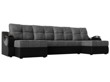 П-образный диван Меркурий П, Серый/черный (рогожка/экокожа) в Сочи