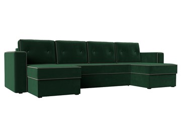 Большой П-образный диван Принстон, Зеленый\Коричневый (Велюр) боннель в Армавире