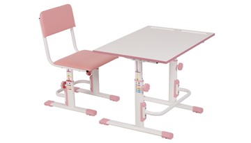 Комплект детской мебели POLINI Kids Растущая парта-трансформер М1 и стул регулируемый L Белый-розовый в Краснодаре