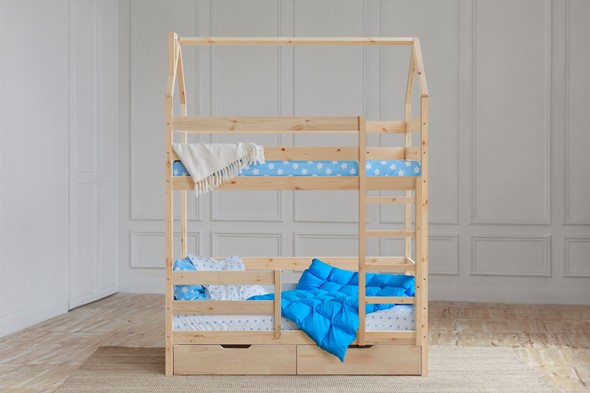 Детская двухэтажная кровать Домик с ящиками, без покраски в Сочи - изображение