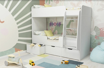 Двухэтажная детская кровать Малыш двойняшка 70х160, корпус Белое дерево, фасад Белое дерево в Новороссийске - предосмотр