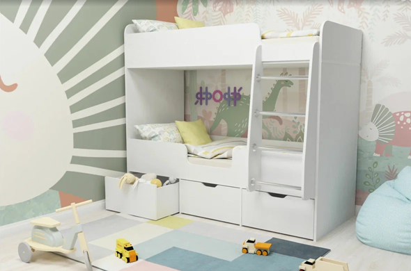 Двухэтажная детская кровать Малыш двойняшка 70х160, корпус Белое дерево, фасад Белое дерево в Сочи - изображение