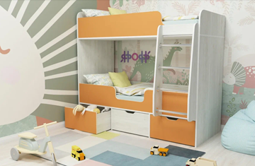 Детская двухъярусная кровать Малыш двойняшка 70х160, корпус Винтерберг, фасад Оранжевый в Краснодаре