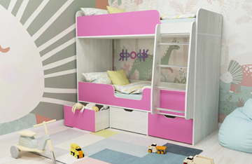 Детская 2-ярусная кровать Малыш двойняшка 70х160, корпус Винтерберг, фасад Розовый в Армавире