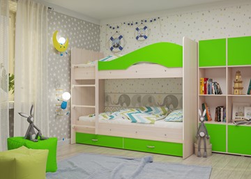 Двухэтажная детская кровать Мая на щитах, корпус Млечный дуб, фасад Салатовый в Армавире - предосмотр 2