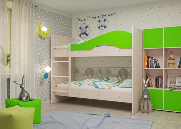 Двухэтажная детская кровать Мая на щитах, корпус Млечный дуб, фасад Салатовый в Армавире - предосмотр 1