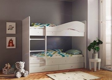 Детская 2-этажная кровать Мая с 2 ящиками на щитах, цвет Млечный дуб в Краснодаре - предосмотр