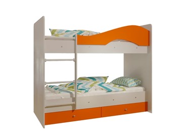 Детская двухъярусная кровать Мая с 2 ящиками на щитах, корпус Млечный дуб, фасад Оранжевый в Краснодаре - предосмотр 4