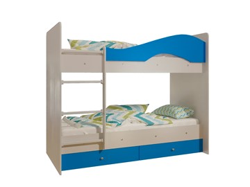 Двухэтажная детская кровать Мая с 2 ящиками на щитах, корпус Млечный дуб, фасад Синий в Сочи - предосмотр 4