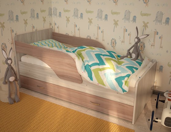 Кровать с бортиками Максимка, корпус Шимо светлый, фасад Шимо темный в Краснодаре - изображение