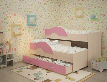 Детская 2-х ярусная кровать Радуга 1.6 с ящиком, корпус Млечный дуб, фасад Розовый в Сочи - предосмотр 1