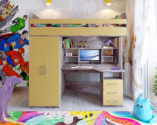 Кровать-чердак в детскую Аракс, каркас Бетон, фасад Зира в Краснодаре - изображение