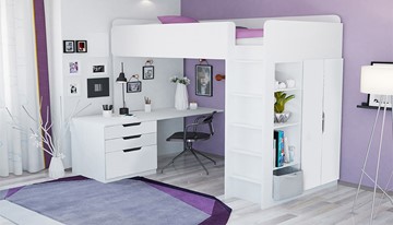 Детская кровать с письменным столом и шкафом POLINI Kids Simple Белый в Краснодаре - предосмотр 1