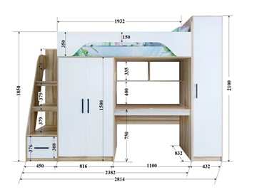 Кровать-чердак с шкафом Тея, каркас Винтерберг, фасад Амарант в Сочи - предосмотр 1
