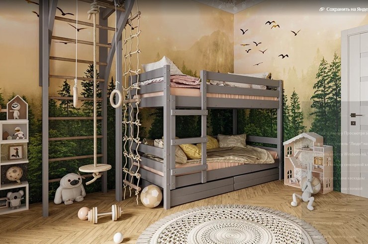 Кроватка Джуниор двухъярусная с ящиками (Антрацит) в Сочи - изображение 1
