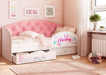 Детская кровать с ящиками Эльза с бортиком, Розовый (латы) в Краснодаре