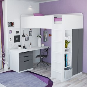 Кровать детская с письменным столом и шкафом POLINI Kids Simple Белый / Серый в Краснодаре - предосмотр 3