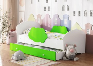 Кровать детская Тучка с ящиком, корпус Белый, фасад Лайм в Сочи