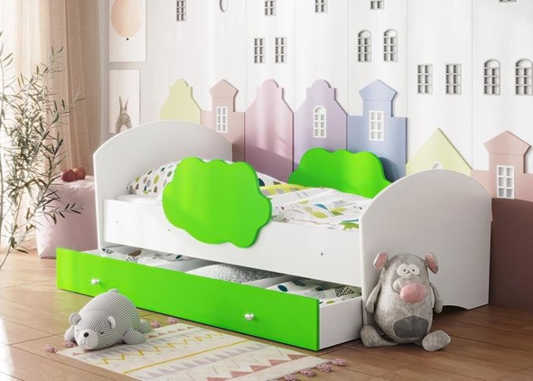 Кровать детская Тучка с ящиком, корпус Белый, фасад Лайм в Краснодаре - изображение