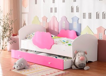 Детская кровать с бортиками Тучка с ящиком, корпус Белый, фасад Розовый в Сочи