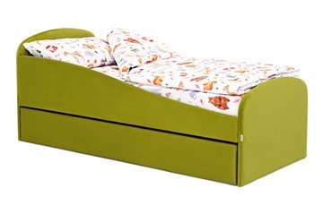 Кровать в детскую с ящиком Letmo оливковый (велюр) в Краснодаре