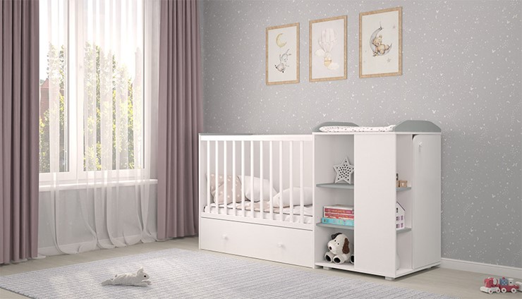 Детская кровать с комодом POLINI Kids Ameli 800 Белый / Серый, серия AMELI в Сочи - изображение 2