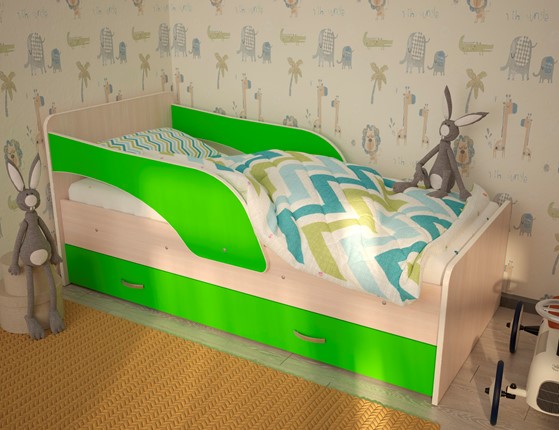 Кровать с ящиками Максимка, корпус Млечный дуб, фасад Салатовый в Сочи - изображение