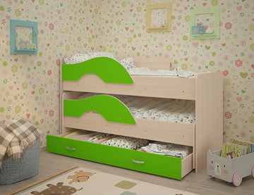 Двухъярусная детская кровать Радуга 1.6 с ящиком, корпус Млечный дуб, фасад Салатовый в Армавире